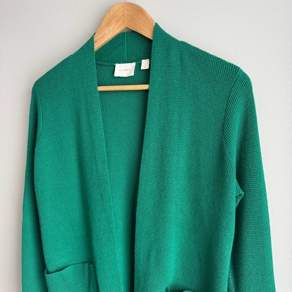 Cyrus Open Front Knit Cardigan Sz S Deep Kelly Green Sweater Classic Capsule EUC - Picture 2 of 11